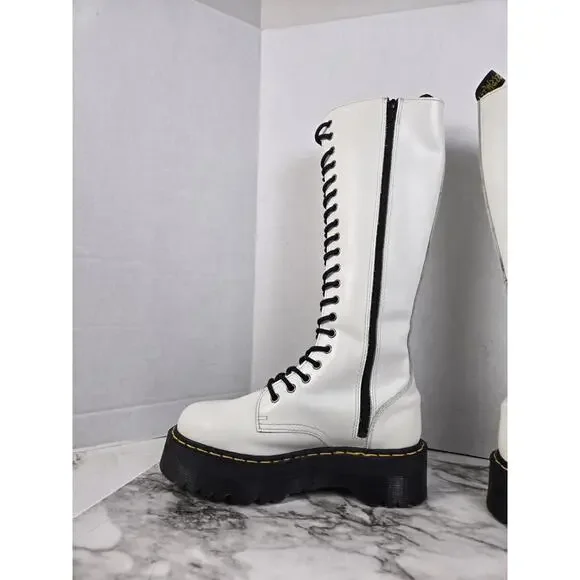 Dr Martens Britain - White 20 Hole Knee High Platform Boots - Womens 8 - Picture 4 of 16